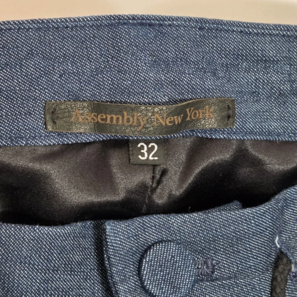 Assembly New York Mens 32 Blue Pleated Drawstring Chambray Trouser Pants Bottoms